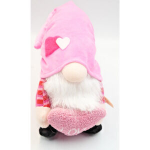 Valentine’s Day Plush Gnome – Pink Hat with Hearts Holding Love Pillow